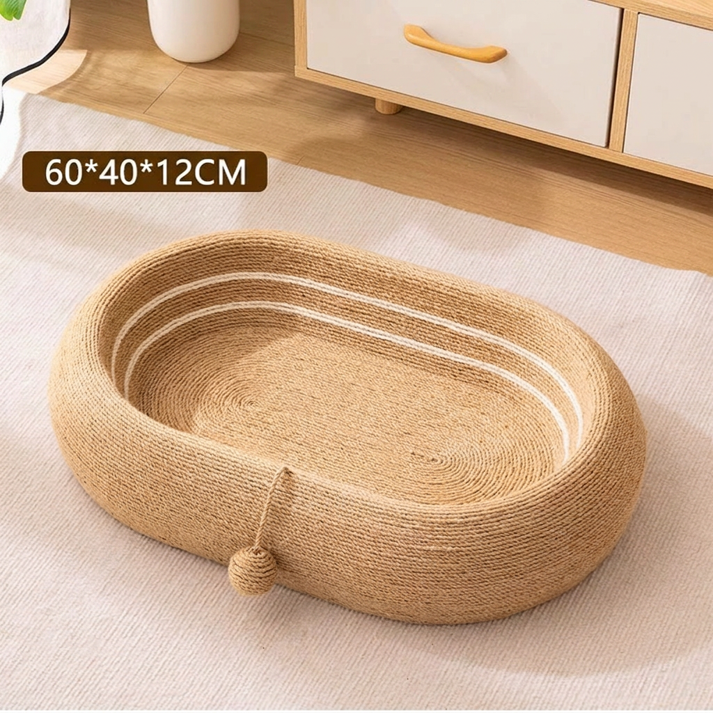 Natural Sisal Cat Scratcher Bed - Durable 2-in-1 Lounge & Play Sofa