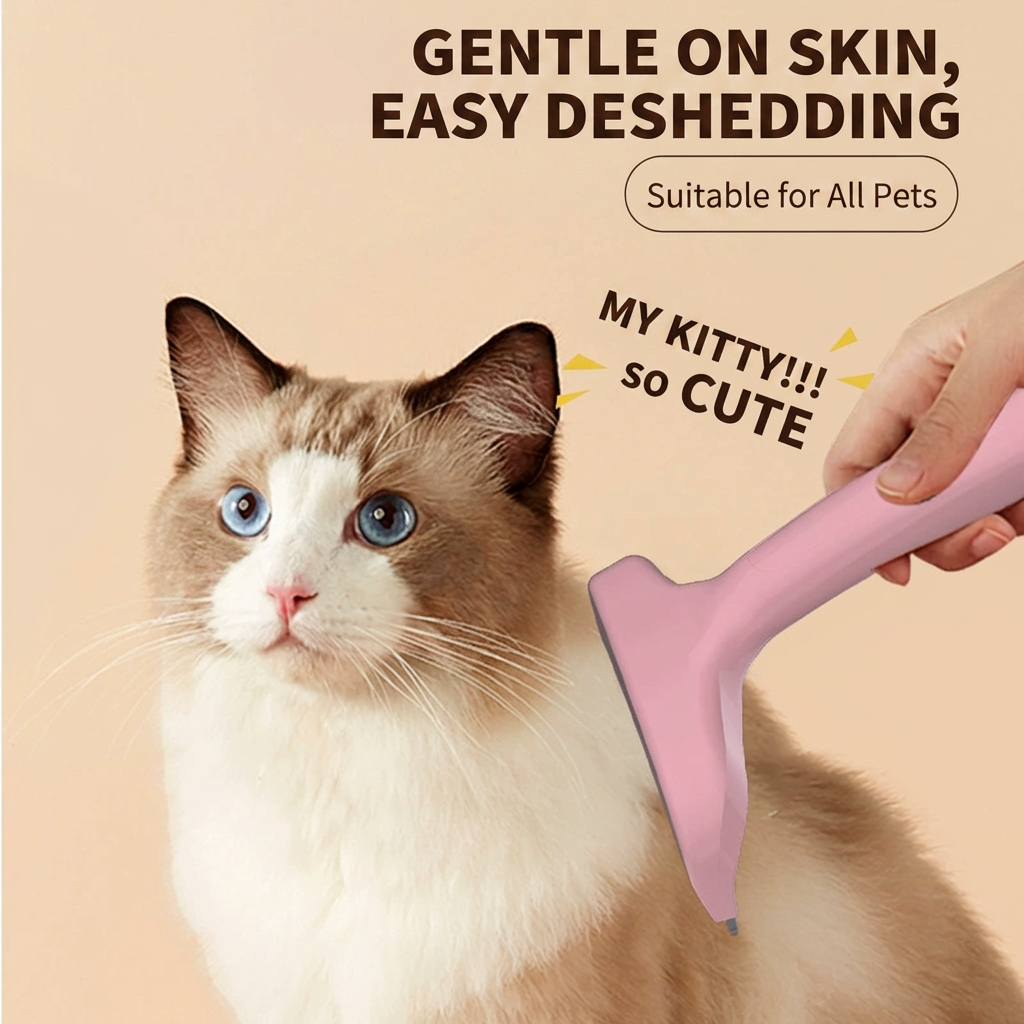 Professional Curved Cat Deshedding Brush - Safe & Gentle Undercoat Remover