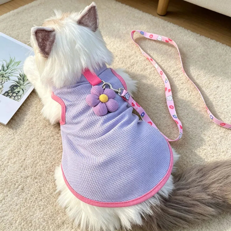 Floral Pet Outfit with Leash Ring