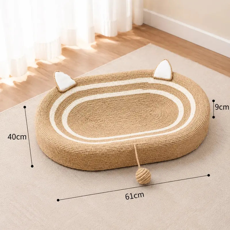 Natural Sisal Cat Scratcher Bed - Oval with Teaser Ball