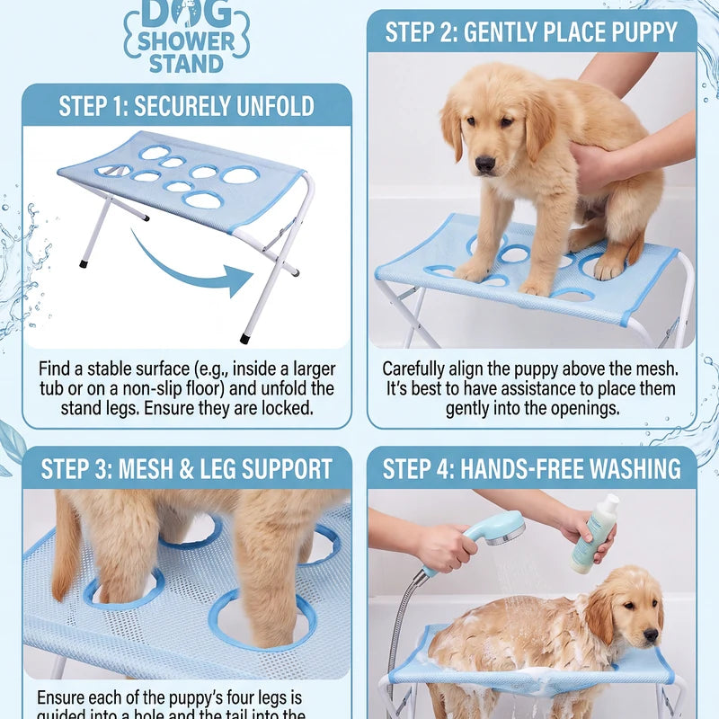 Pet using the PAW LOVE shower stand