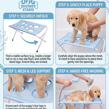 Pet using the PAW LOVE shower stand