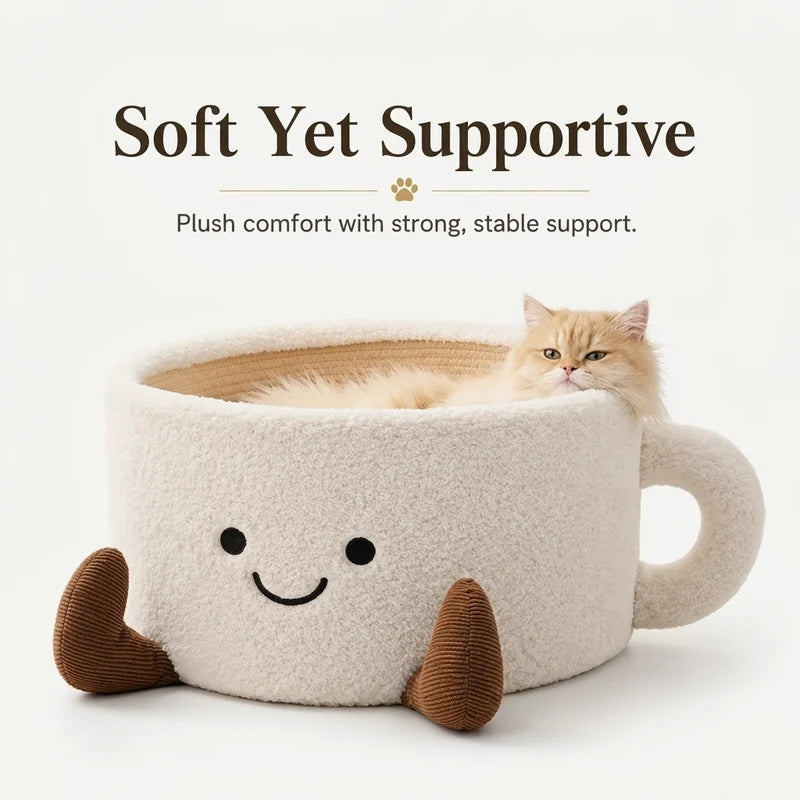 Soft supportive coffee cup pet bed