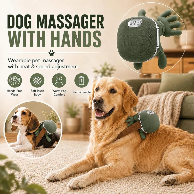 Wearable hands-free pet massager in use