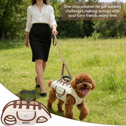 Small dog lift harness backpack used outdoors