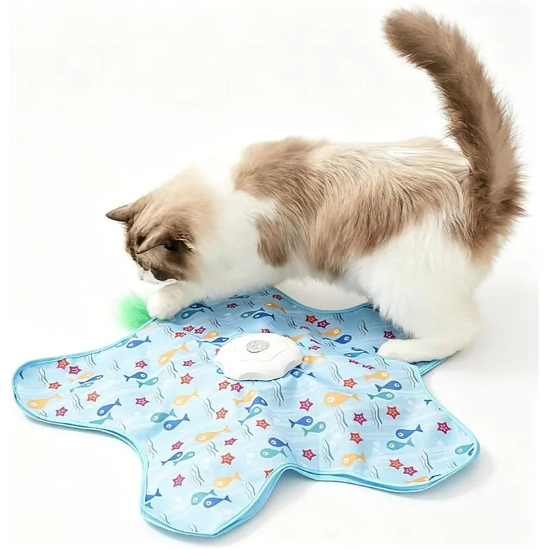 Interactive Hide & Seek Cat Toy Starfish Blue - cat playing