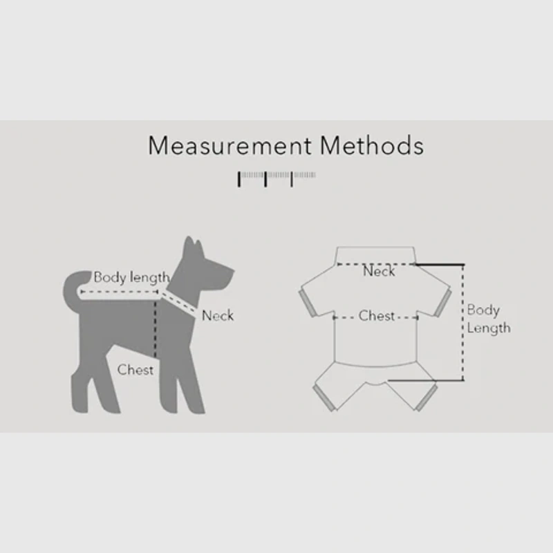 Measurement methods for the Stretch Denim Four-Leg Pet Jumpsuit