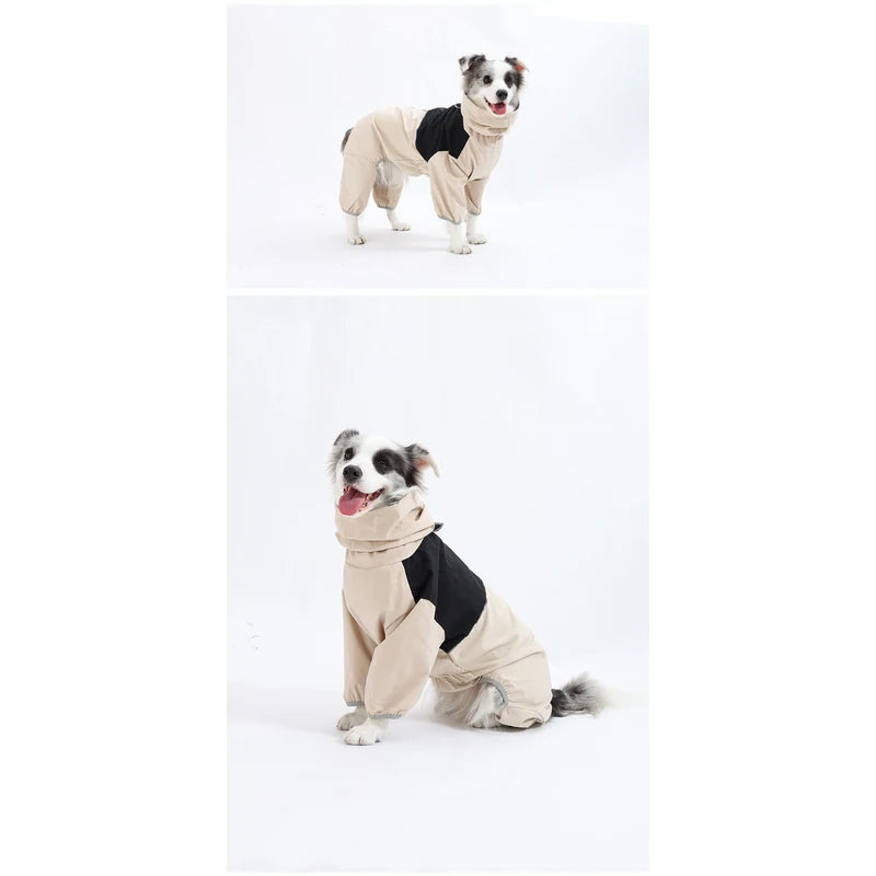 Waterproof pet raincoat beige lifestyle view