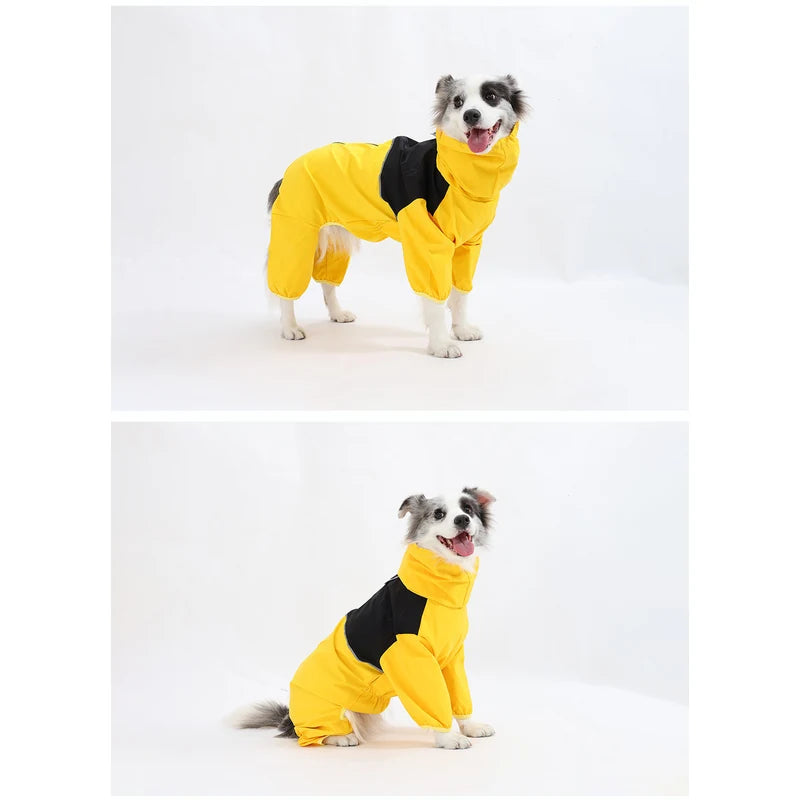 Waterproof pet raincoat yellow lifestyle view
